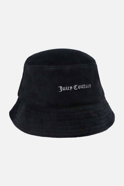 BLACK EMBROIDERED VELOUR BUCKET HAT