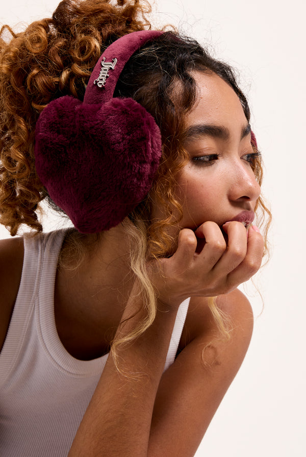 TAWNY PORT HEART FAUX FUR EAR MUFFS
