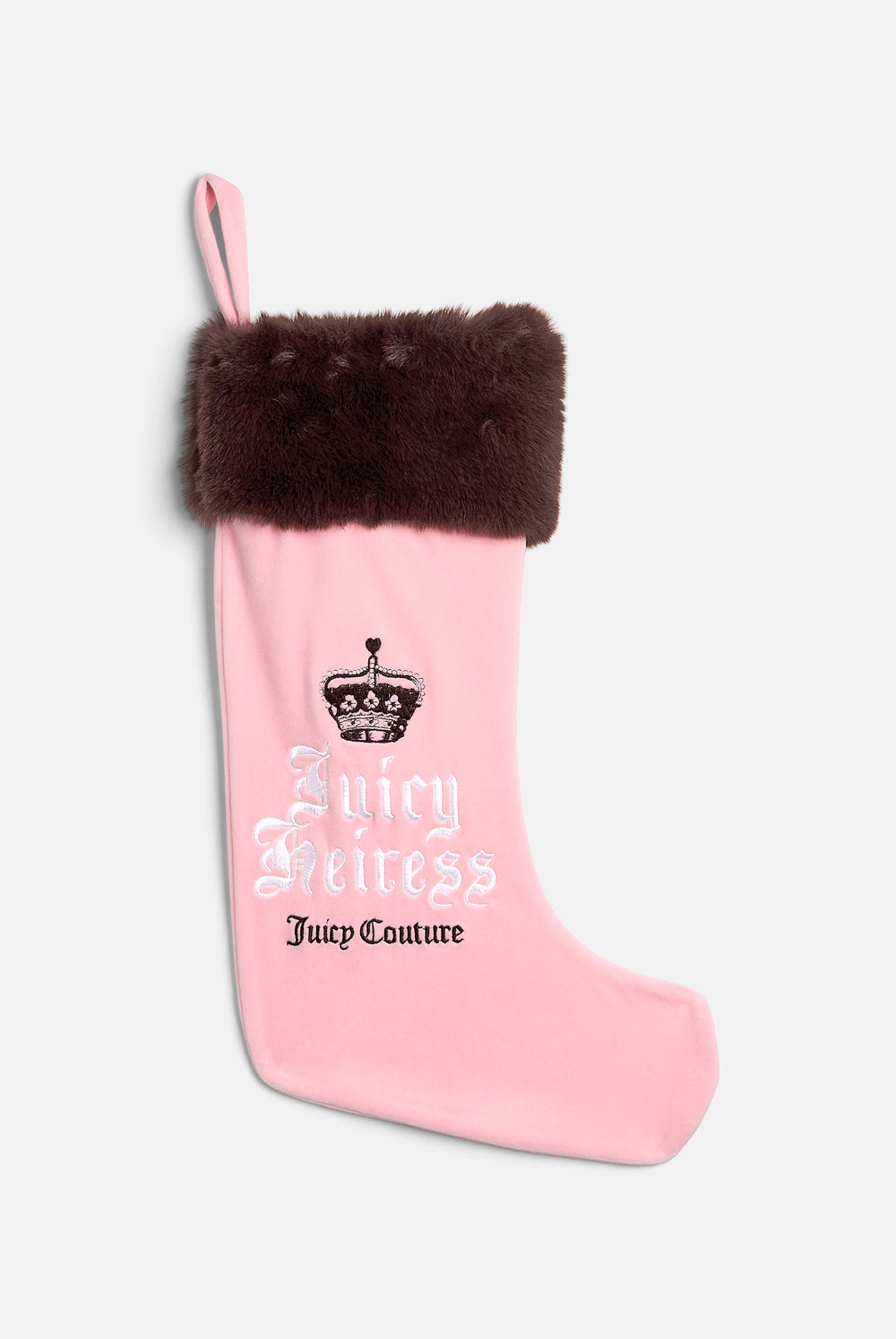 Displays the Juicy branded Heiress Velour Stocking