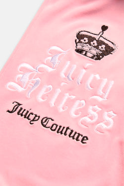 Displays the Juicy branded Heiress Velour Stocking featuring the juicy couture branding 
