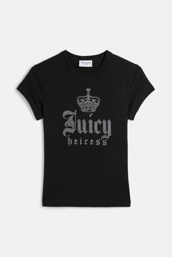 Displays the Black 'Juicy' branded Heiress Diamante Tee