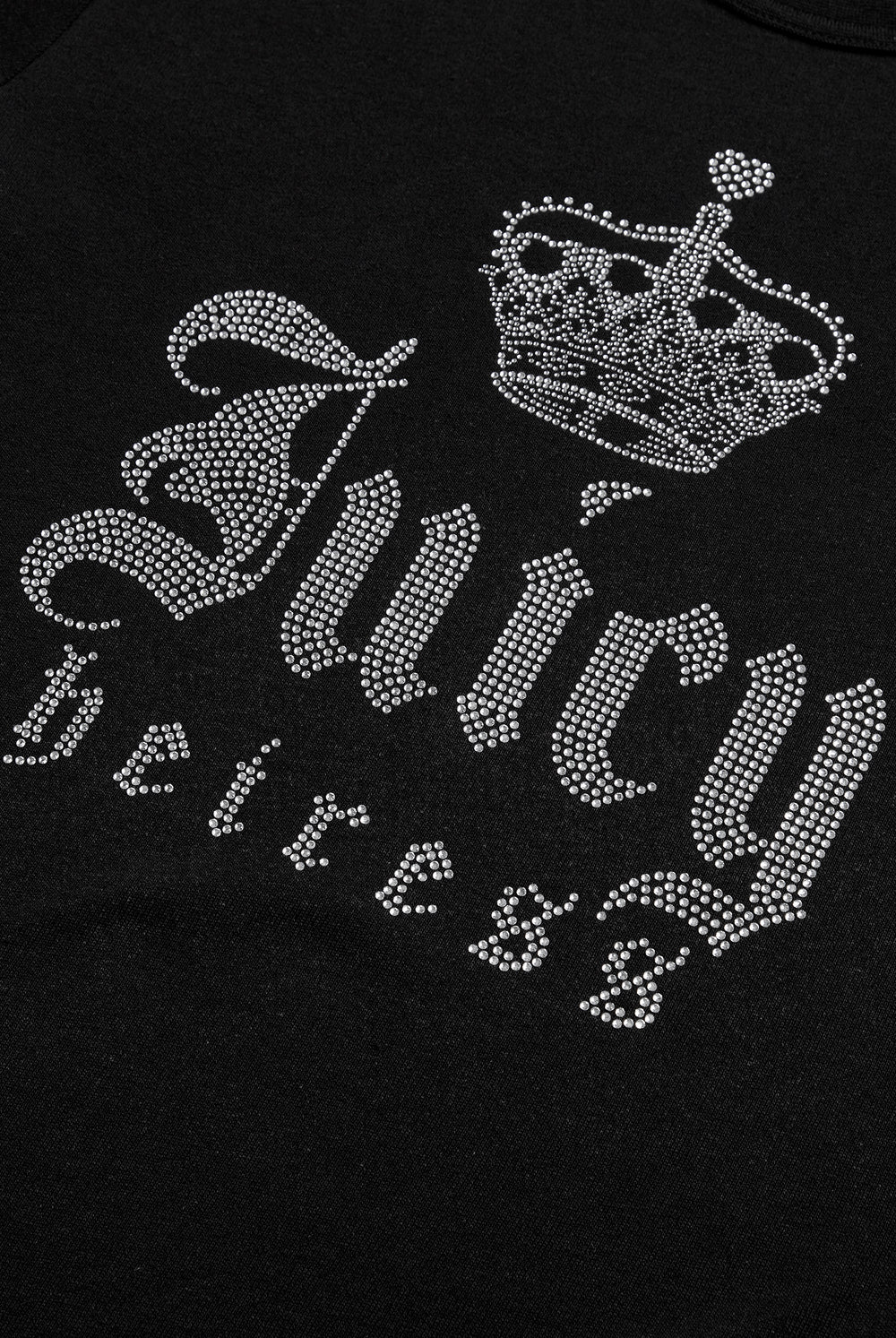 Displays the Black 'Juicy' branded Heiress Diamante Tee featuring the juicy Couture branding
