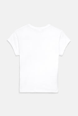 Displays the White 'Juicy' branded Heiress Diamante Tee