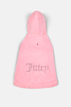 Displays the Juicy Pink 'Juicy' branded Gothic Diamante Pet Hoodie