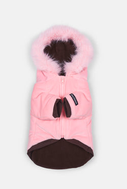 Displays the Juicy Pink 'Juicy' branded Pet Puffer Jacket