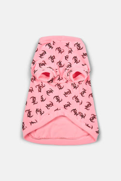 Displays the Juicy Pink 'Juicy' branded Pet Sweater