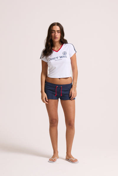 WHITE JUICY WAG V NECK T-SHIRT