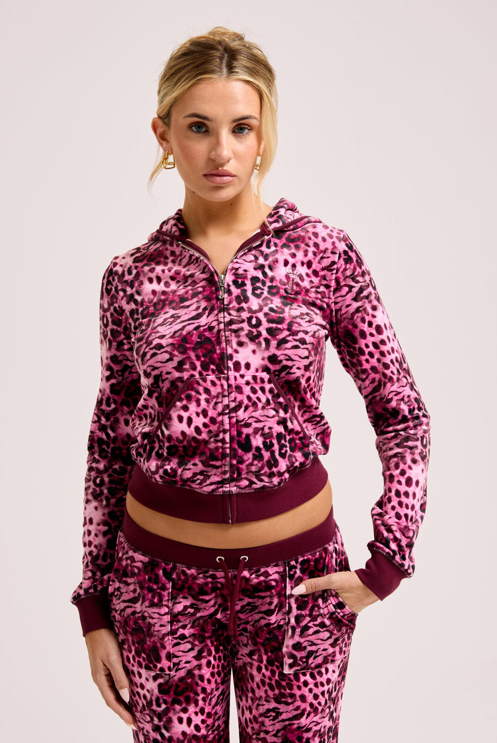 PINK LEOPARD ZIP THROUGH HOODIE