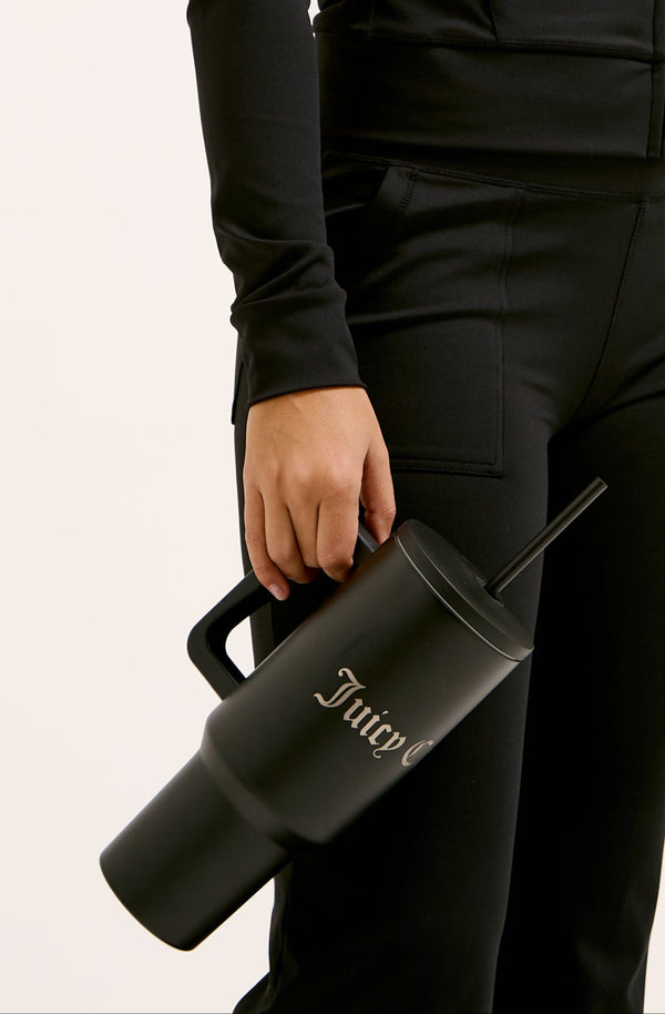 BLACK STEEL TUMBLER WITH STRAW