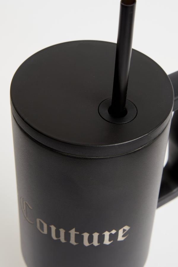 BLACK STEEL TUMBLER WITH STRAW