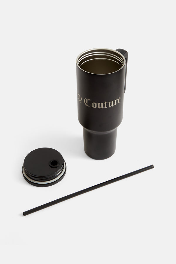 BLACK STEEL TUMBLER WITH STRAW