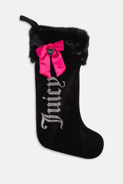 BLACK DIAMANTE VELOUR STOCKING