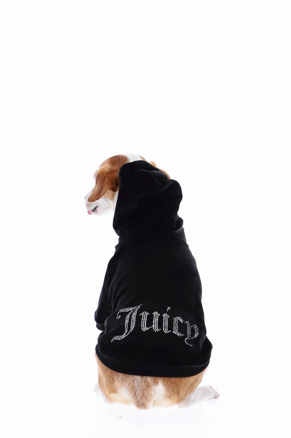 BLACK DIAMANTÉ LOGO VELOUR PET HOODIE