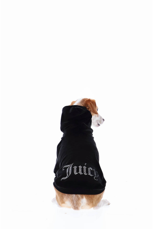 BLACK DIAMANTÉ LOGO VELOUR PET HOODIE