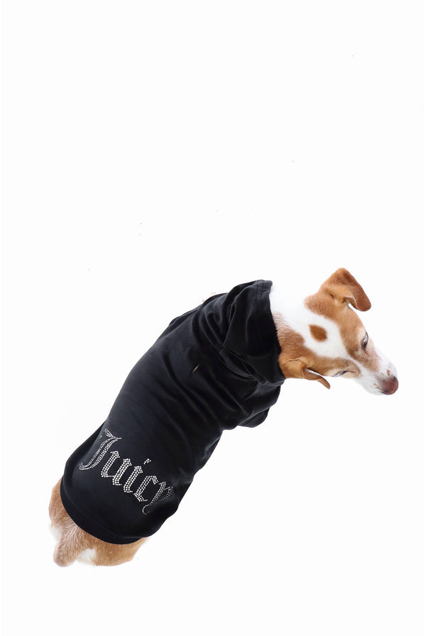 BLACK DIAMANTÉ LOGO VELOUR PET HOODIE