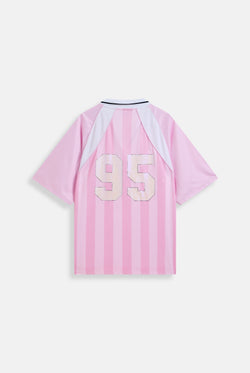 Displays the Cherry Blossom 'Juicy' branded football polo shirt