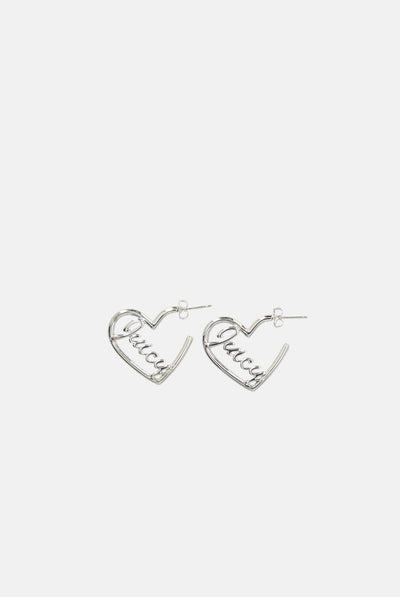 JUICY HEART LARGE HOOP EARRINGS IN SILVER