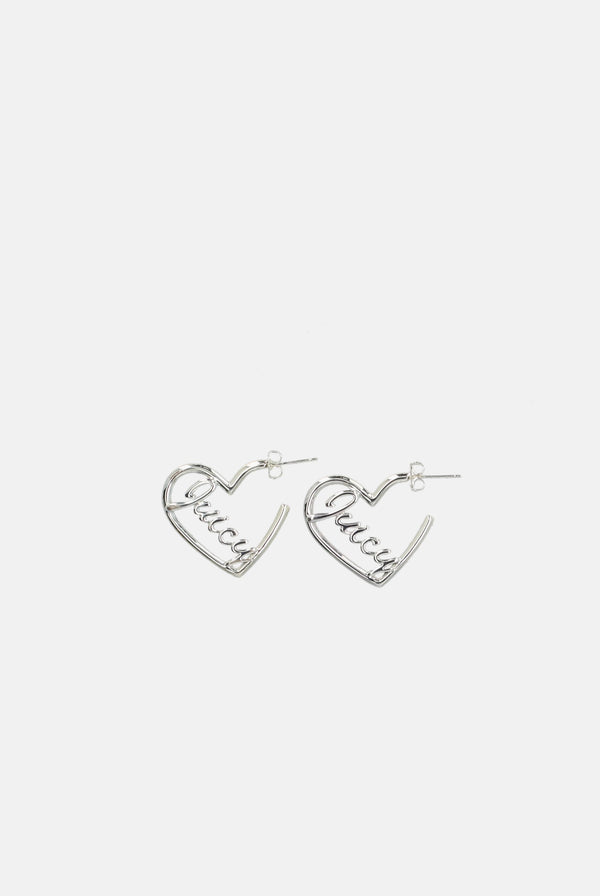 JUICY HEART LARGE HOOP EARRINGS IN SILVER