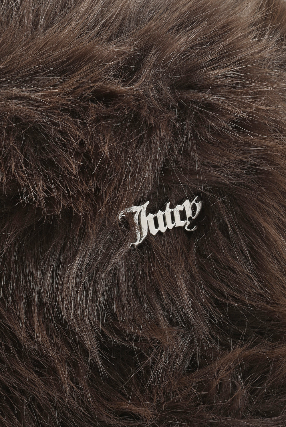 Displays the Java 'juicy' branded Plaque Fur Bucket Hat featuring the juicy branding 