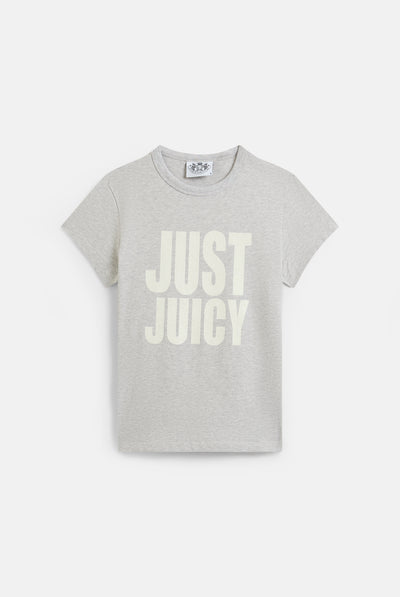 THE ICONS | SILVER MARL JUST JUICY GLITTER PRINT TEE