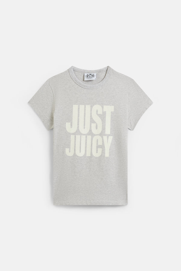 THE ICONS | SILVER MARL JUST JUICY GLITTER PRINT TEE