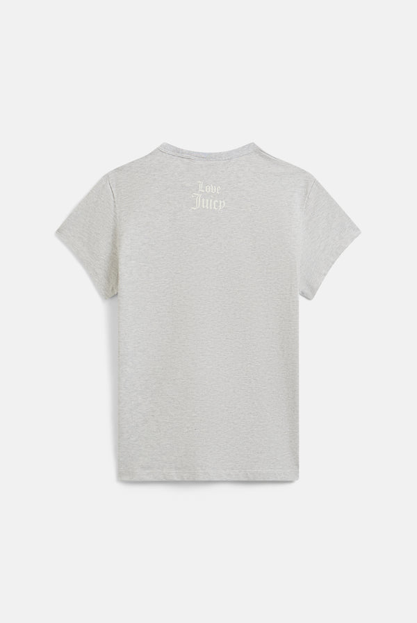 THE ICONS | SILVER MARL JUST JUICY GLITTER PRINT TEE