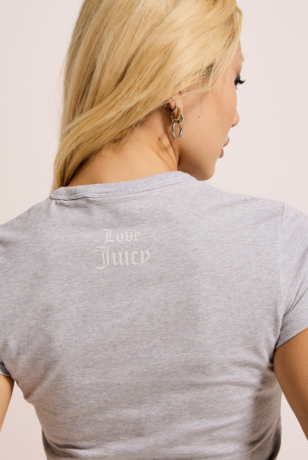 THE ICONS | SILVER MARL JUST JUICY GLITTER PRINT TEE
