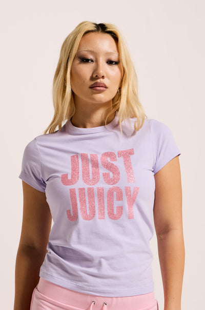 THE ICONS | PASTEL LILAC JUST JUICY GLITTER PRINT TEE