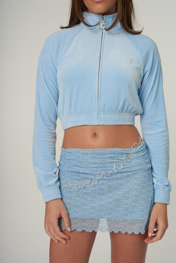 POWDER BLUE VELOUR DIAMANTE CROPPED TRACKTOP – Juicy Couture UK