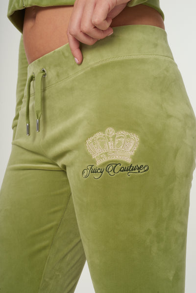 MOSSTONE CROWN EMBROIDERED VELOUR TRACKPANTS