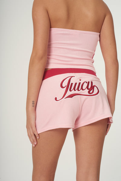 CANDY PINK TOWELLING RETRO LOGO SHORTS