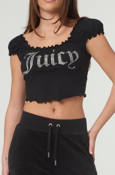 BLACK BARDOT DIAMANTÉ JERSEY TOP