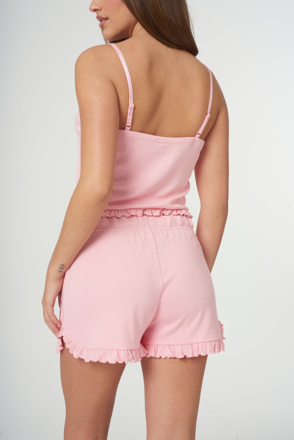 CANDY PINK HEART FRILLED SLEEP SHORTS