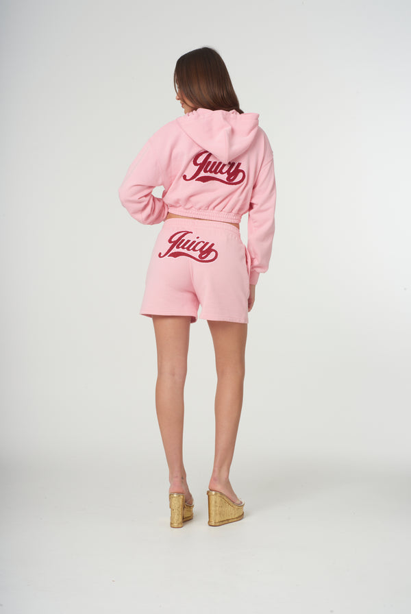 CANDY PINK CROPPED LOOSE FIT RETRO LOGO HOODIE
