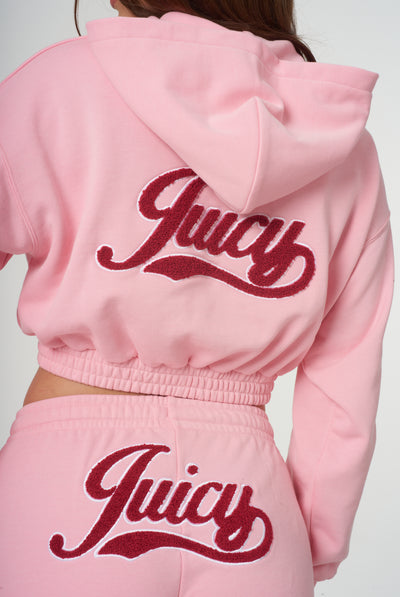 CANDY PINK CROPPED LOOSE FIT RETRO LOGO HOODIE