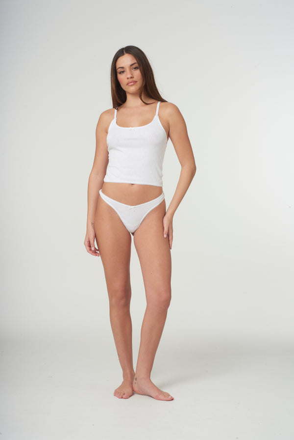 WHITE POINTELLE  SCALLOP THONG