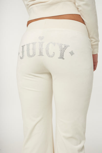 CREAM LOW RISE  RODEO RECYCLED VELOUR DIAMANTE TRACK PANT