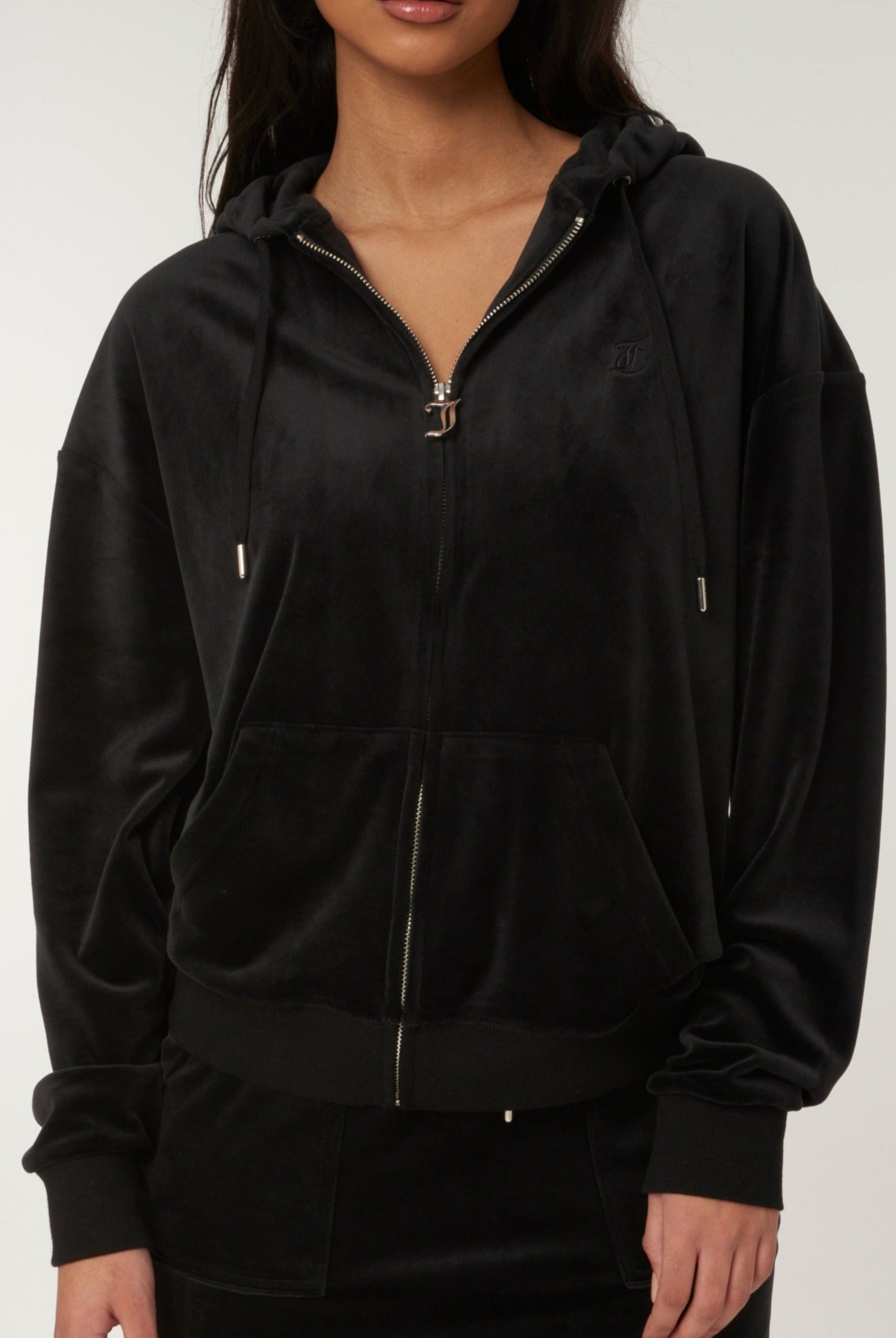 BLACK CLASSIC VELOUR OVERSIZED HOODIE Juicy Couture UK