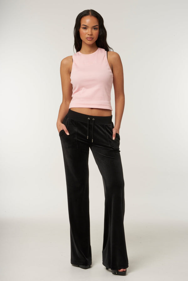 BLACK LOW RISE FLARE POCKET CLASSIC VELOUR TRACK PANT – Juicy Couture UK
