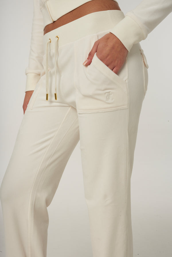 CREAM / GOLD LOW RISE FLARE CLASSIC VELOUR TRACK PANT
