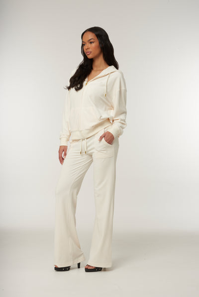 CREAM / GOLD LOW RISE FLARE CLASSIC VELOUR TRACK PANT