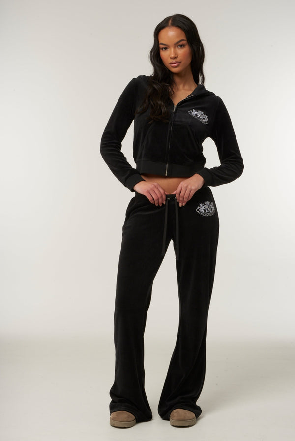 BLACK ULTRA LOW RISE BAMBOO VELOUR HERITAGE DOG CREST POCKETED BOTTOMS