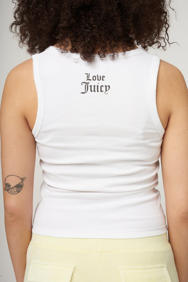 THE ICONS |  WHITE 'CHOOSE JUICY' RIBBED VEST