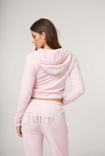 CHERRY BLOSSOM  DIAMANTÉ VELOUR ZIP-THROUGH HOODIE