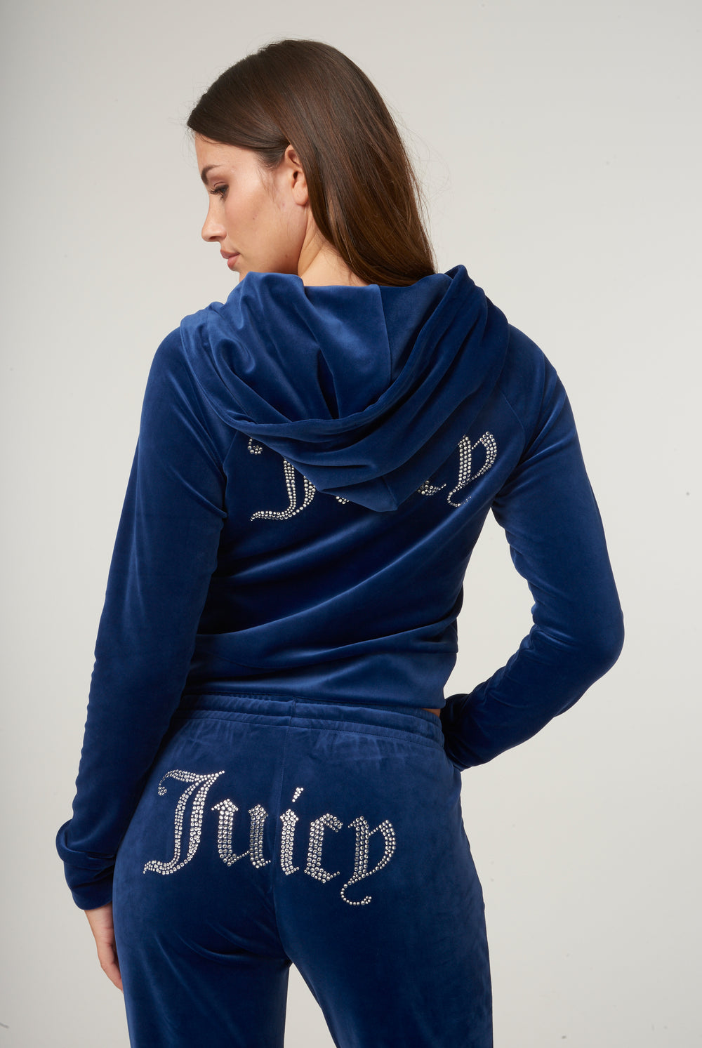BLUE DEPTHS DIAMANTÉ VELOUR ZIP-THROUGH HOODIE