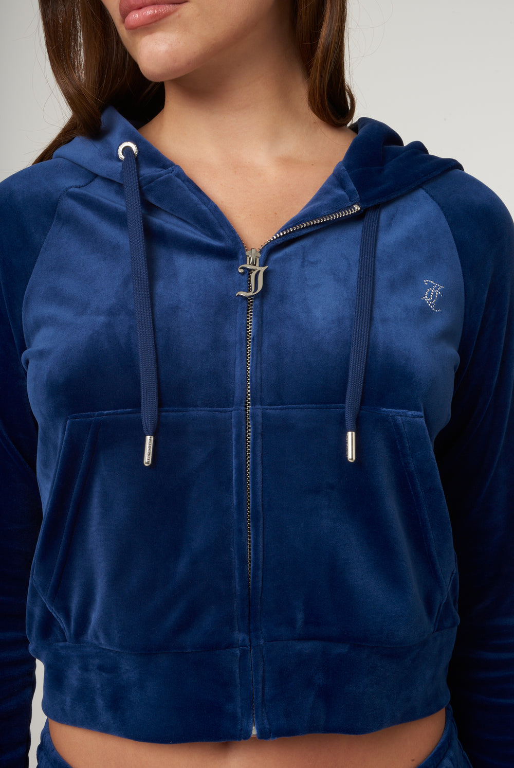 BLUE DEPTHS DIAMANTÉ VELOUR ZIP-THROUGH HOODIE