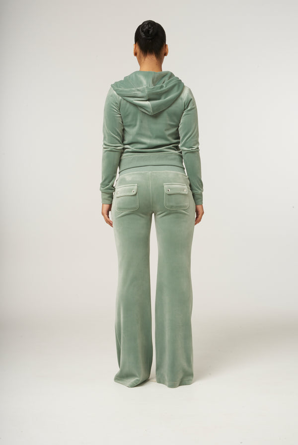 CHINOIS GREEN LOW RISE FLARE CLASSIC VELOUR TRACK PANT
