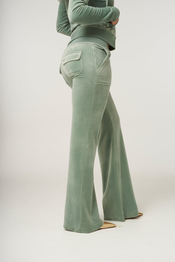 CHINOIS GREEN LOW RISE FLARE CLASSIC VELOUR TRACK PANT