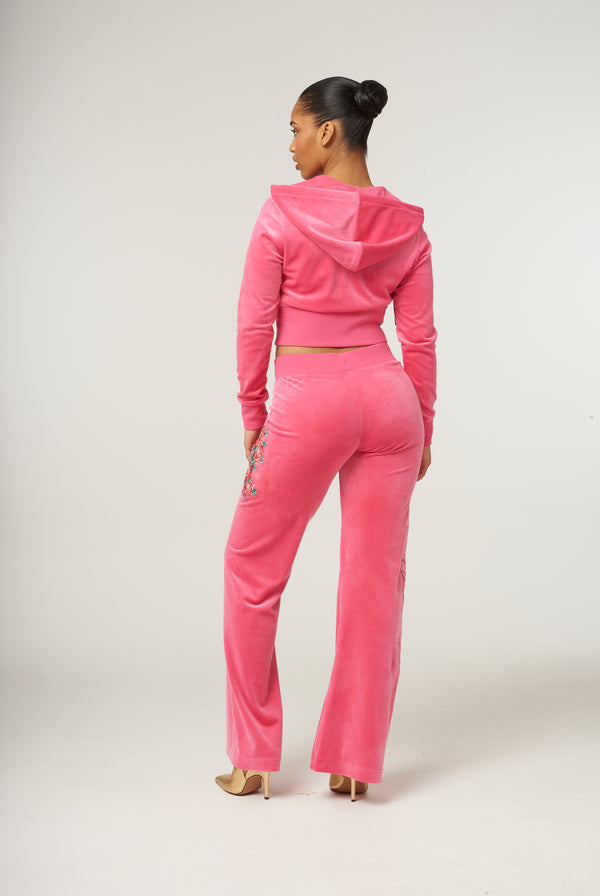 HOT PINK ROSE LOW RISE RECYCLED VELOUR TRACK PANT
