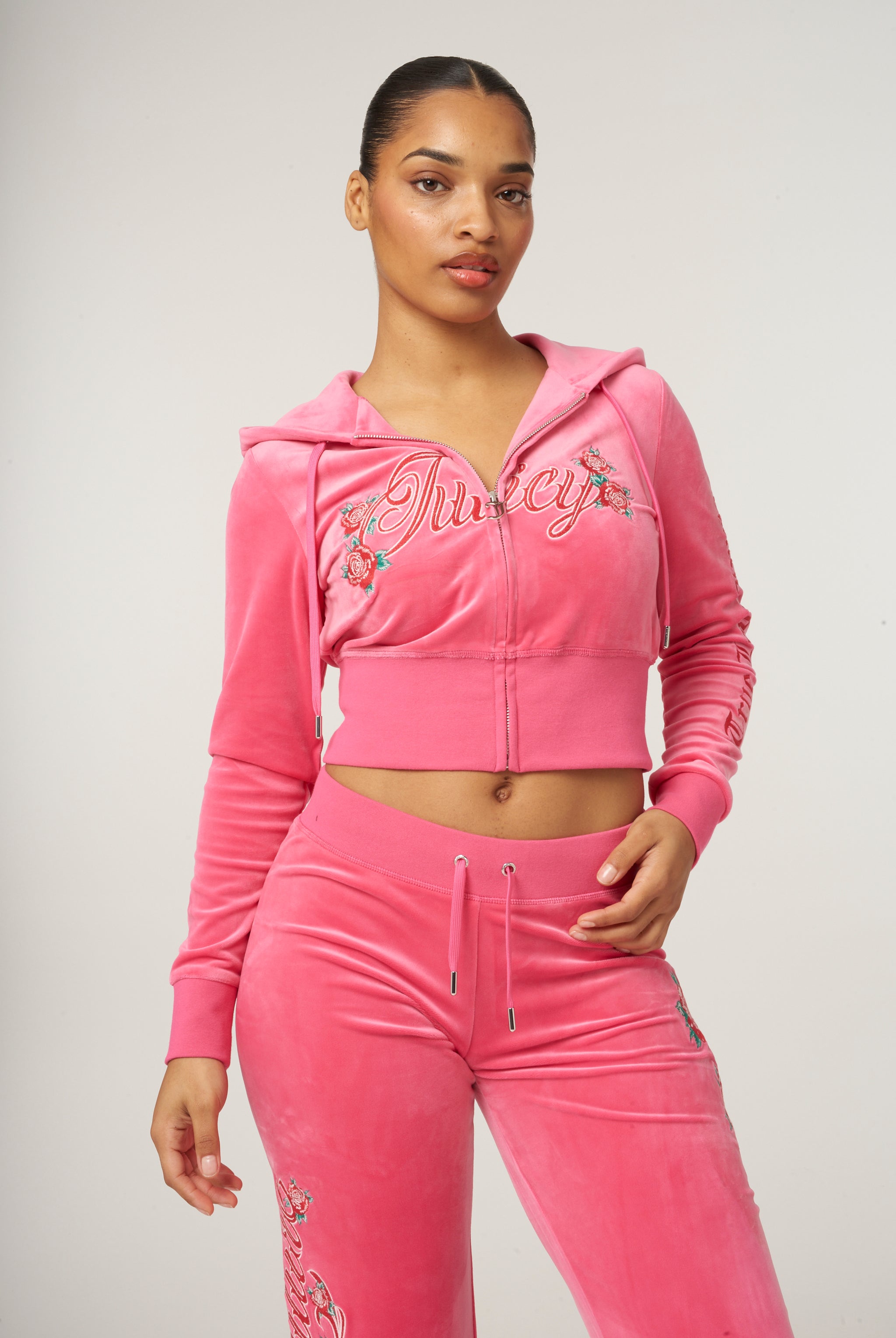 HOT PINK ROSE RECYCLED VELOUR CORSET HOODIE Juicy Couture UK